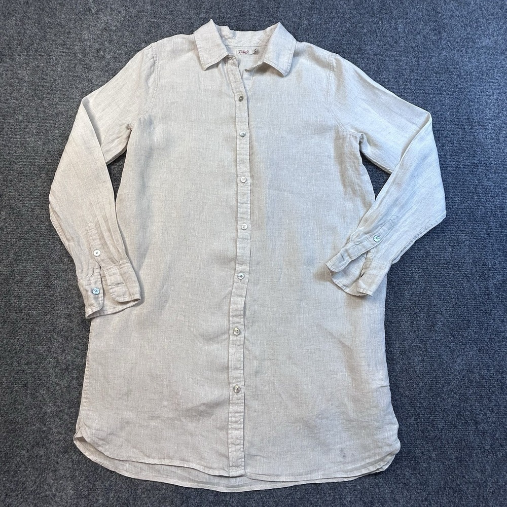 Faherty 100% Linen Coastal Tunic Dress Coverup Oatmeal Beige Small Natural